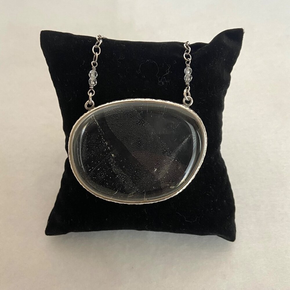 Hand Wrought Sterling Silver 925 Enhydro Quartz Crystal Pendant Necklace 17.75"